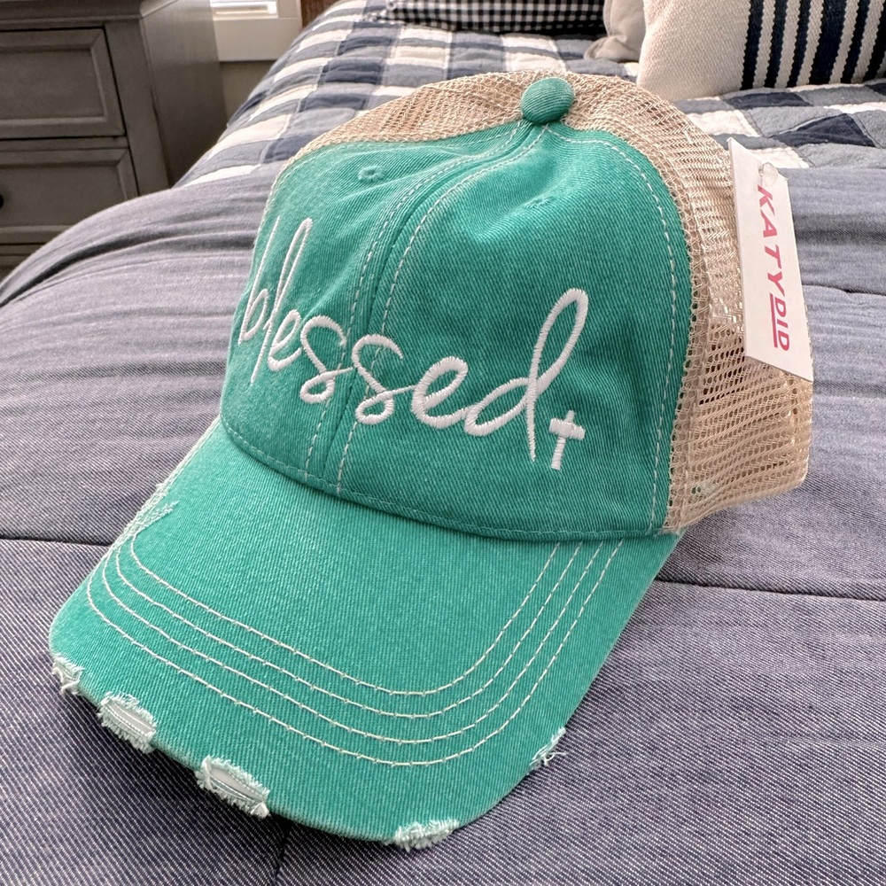 NWT KATY DID Blessed Trucker Hat — Turquoise